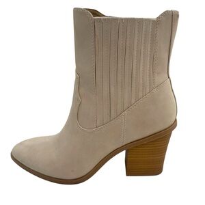 Lauren Conrad Size 7 Western Ankle Boots Beige Block Heel Pointed Toe Side Zip